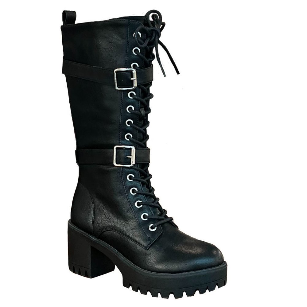 New Black Lace Up Platform Combat Boots